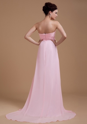 Baby Pink Prom Dress Sweetheart Beaded Court Chiffon