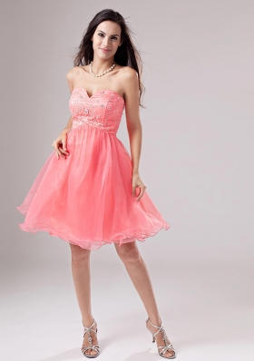 A-Line Organza Watermelon Beaded Mini Prom Dress