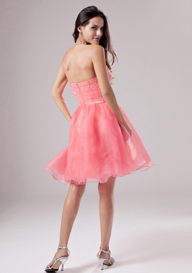 A-Line Organza Watermelon Beaded Mini Prom Dress