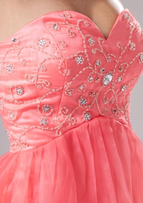 A-Line Organza Watermelon Beaded Mini Prom Dress