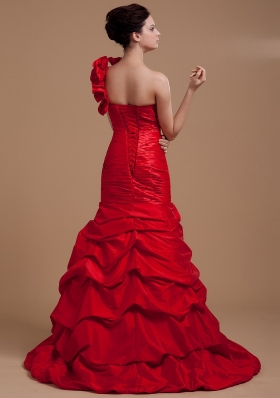 Handle Flower One Shoulder Mremaid Prom Gown Red