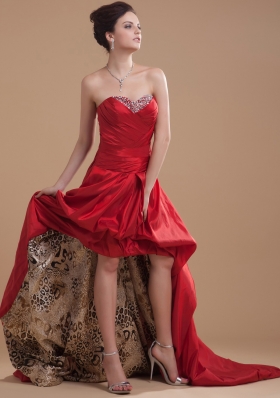 Pick-ups High-low Wine Red Court Prom Gown Leopard