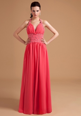 Halter Watermelon Dress for Prom Beaded Chiffon