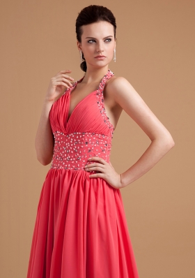 Halter Watermelon Dress for Prom Beaded Chiffon