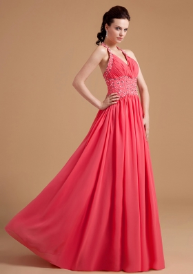 Halter Watermelon Dress for Prom Beaded Chiffon