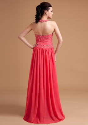 Halter Watermelon Dress for Prom Beaded Chiffon