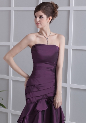 Dark Purple Cocktail Dress Mermaid Ruched Knee-length