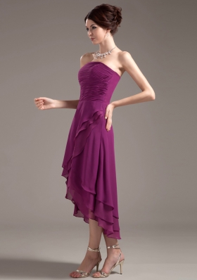 Discount Prom Dress High-low Dark Purple Ruching