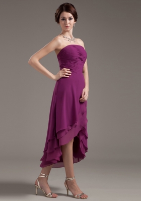 Discount Prom Dress High-low Dark Purple Ruching