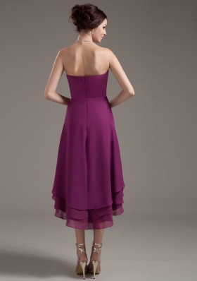 Discount Prom Dress High-low Dark Purple Ruching