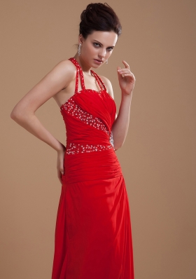 Beading High Slit 2013 Prom Dress Halter Red Brush