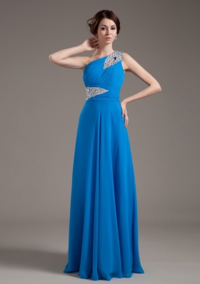 One Shoulder Key-hole Blue 2013 Prom Dress Beading