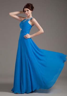 One Shoulder Key-hole Blue 2013 Prom Dress Beading