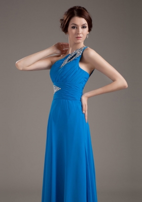 One Shoulder Key-hole Blue 2013 Prom Dress Beading