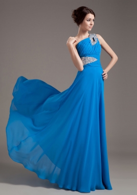 One Shoulder Key-hole Blue 2013 Prom Dress Beading