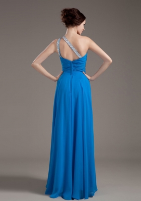 One Shoulder Key-hole Blue 2013 Prom Dress Beading