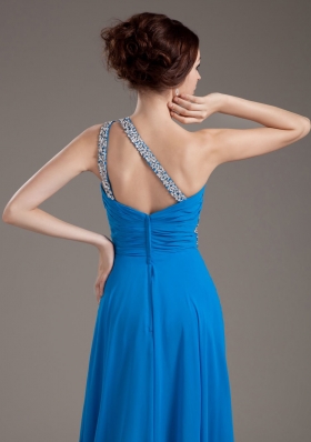 One Shoulder Key-hole Blue 2013 Prom Dress Beading