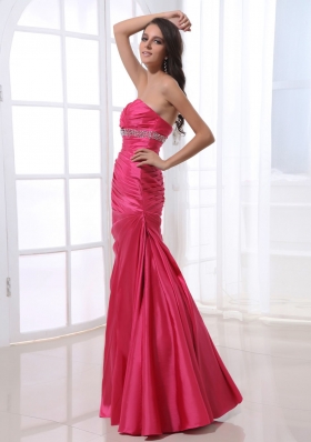 Elegant Ruched Beading Hot Pink Prom Dress