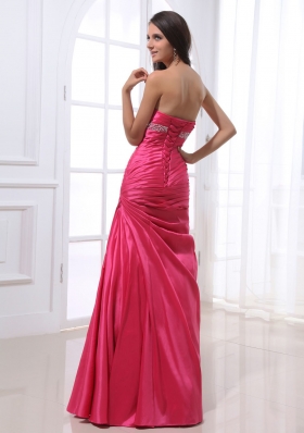 Elegant Ruched Beading Hot Pink Prom Dress