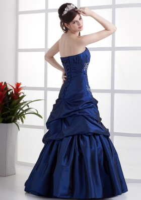 Popular Peacock Blue Prom Dress Appliques Pick-ups