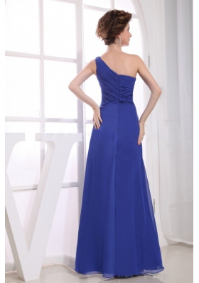 Beading Blue High Slit Prom Dress One Shoulder