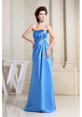 Sky Blue Dress for Formal Evening Pleats Crystal