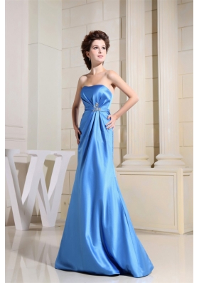 Sky Blue Dress for Formal Evening Pleats Crystal