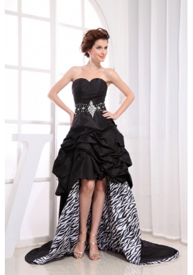 Black Pick-ups Zebra High-low Prom Dress Beaded