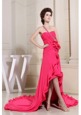 Coral Red High-lo One Shoulder Prom Dress Hand Made