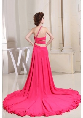 Coral Red High-lo One Shoulder Prom Dress Hand Made