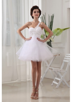 One Shoulder White Prom Dress Pleats Mini-length