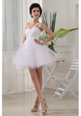 One Shoulder White Prom Dress Pleats Mini-length