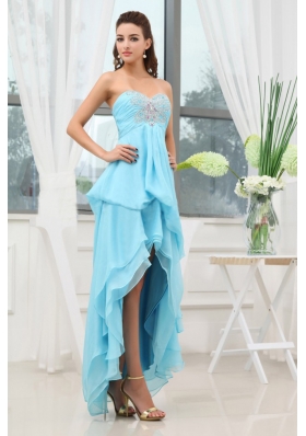 Discount Aqua Blue Prom Dress Appliques High-low