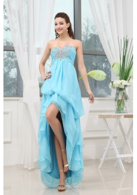 Discount Aqua Blue Prom Dress Appliques High-low