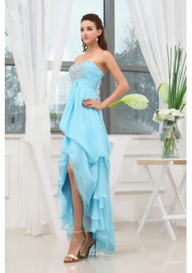 Discount Aqua Blue Prom Dress Appliques High-low