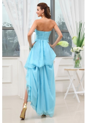 Discount Aqua Blue Prom Dress Appliques High-low