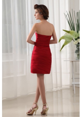 Wine Red Prom Dress Pleats Mini-length For Simple