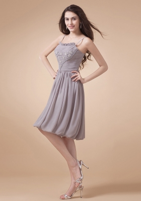 Grey Prom Dress Spaghetti Straps Beading Knee-length