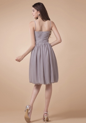 Grey Prom Dress Spaghetti Straps Beading Knee-length