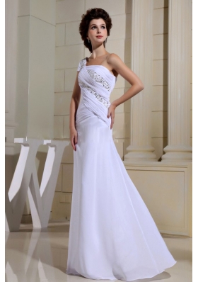 White Beaded One Shoulder Prom Dress Single Short Sleeve