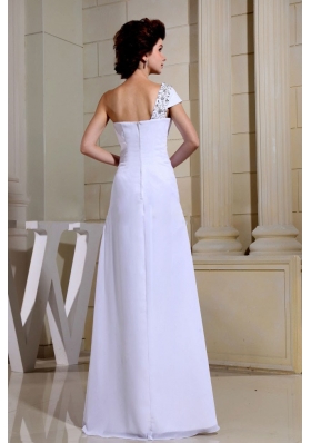 White Beaded One Shoulder Prom Dress Single Short Sleeve