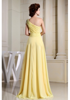 Simple Yellow Prom Dress Beaded One Shoulder