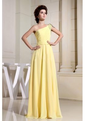 Simple Yellow Prom Dress Beaded One Shoulder