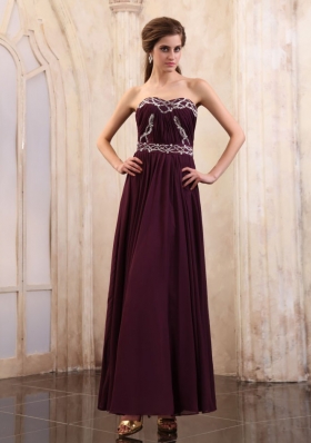 Dark Purple Prom Dress Beaded Ankle-length Chiffon