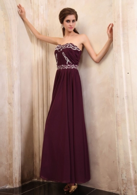 Dark Purple Prom Dress Beaded Ankle-length Chiffon