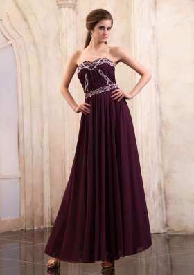 Dark Purple Prom Dress Beaded Ankle-length Chiffon