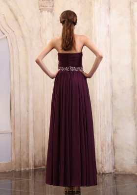 Dark Purple Prom Dress Beaded Ankle-length Chiffon