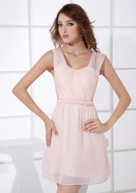 Light Pink Straps Mini-length Prom Dress Backless