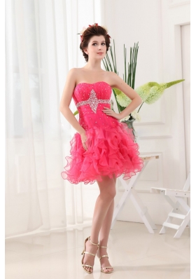 Hot Pink Prom Dress Ruffled Layers Beading Ruching