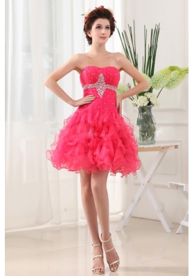 Hot Pink Prom Dress Ruffled Layers Beading Ruching